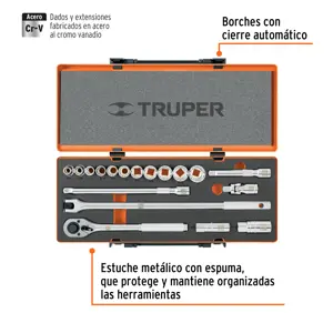 Truper Juego de 18 herramientas cuadro 1/2
