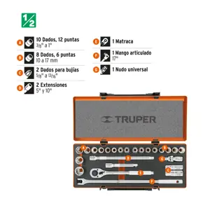 13938 / JD-1/2X26MP Truper Juego de 25 herramientas cuadro 1/2