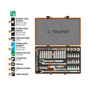 12892 / JD-1/2X64MP Truper Juego de 64 herramientas cuadro 1/2