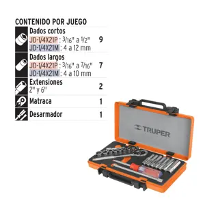 13981 / JD-1/4X21M Truper Juego de 20 herramientas cuadro 1/4