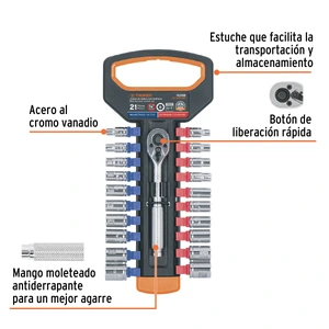 Juego de dados mm y std con matraca, cuadro 1/4