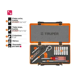 13980 / JD-1/4X21P Truper Juego de 20 herramientas cuadro 1/4