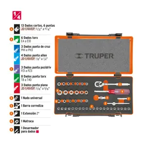 18235 / JD-1/4X45P Truper Juego de 45 herramientas cuadro 1/4