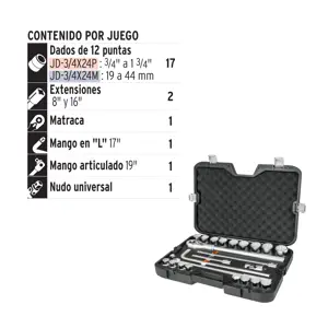 13970 / JD-3/4X24P Truper Juego de 23 herramientas cuadro 3/4