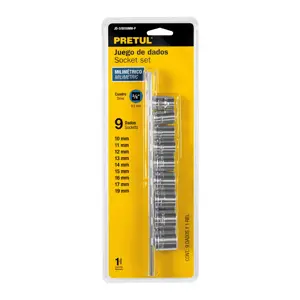21189 / JD-3/8X10MM-P Juego de 9 dados cuadro 3/8