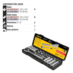 21187 / JD-3/8X21SAE-P Juego de 21 herramientas 3/8