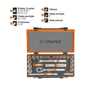 Truper Juego de 25 herramientas cuadro 3/8