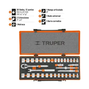 Truper Juego de 36 herramientas cuadro 3/8