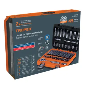 Truper Juego de 45 herramientas cuadro 3/8