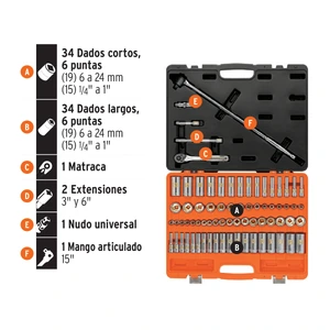 Truper Juego de 73 herramientas cuadro 3/8