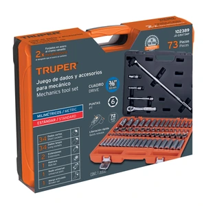 Truper Juego de 73 herramientas cuadro 3/8