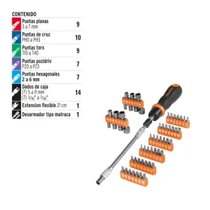 18220 / JDM-58 Truper Desarmador tipo matraca con 42 puntas, 14 dados y extensión
