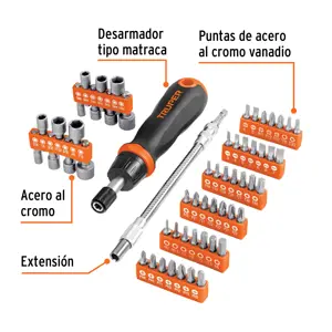 Truper Desarmador tipo matraca con 42 puntas, 14 dados y extensión
