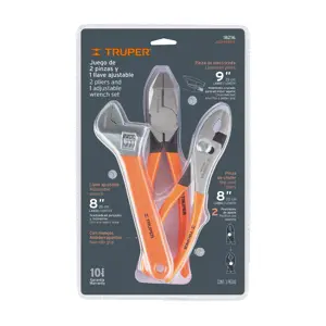 18216 / JGO-PEPI-3 Juego con 2 pinzas y 1 llave ajustable mango de PVC, Truper