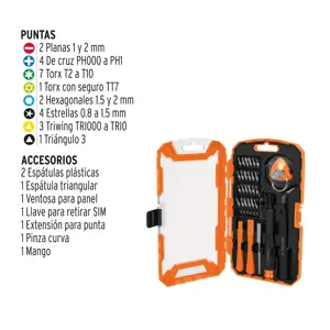 17762 / JGO-TEL-32 Juego de 32 piezas para reparación de electrónica, Truper
