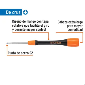 Truper Desarmador de precisión de cruz PH00 mango ergonómico
