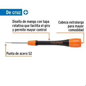 Truper Desarmador de precisión de cruz PH000 mango ergonómico