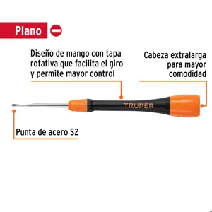 Truper Desarmador de precisión plano de 1.8 mm mango ergonómico
