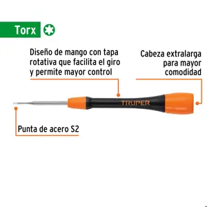 Truper Desarmador de precisión punta torx T4 mango ergonómico