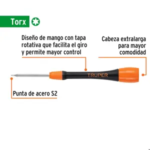 Truper Desarmador de precisión punta torx T5 mango ergonómico