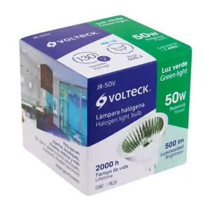 47257 / JR-50V Lámpara de halógeno verde 50 W tipo MR16 en caja, Volteck