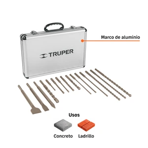 Juego de 15 brocas y cinceles SDS plus en estuche, Truper