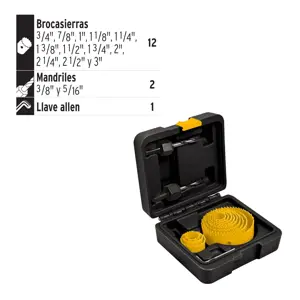 26037 / KIT-14P Juego de 12 brocasierras, 2 mandriles y llave allen, Pretul