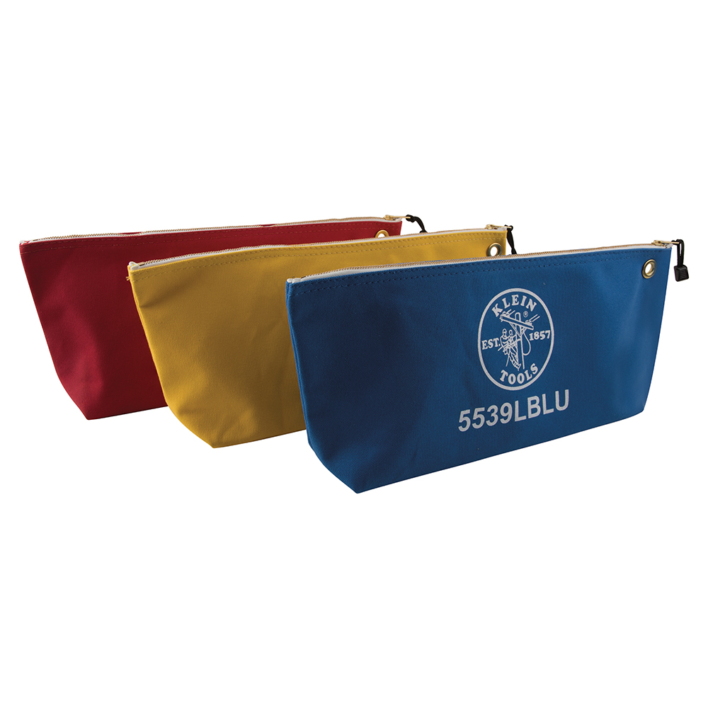 KLEINTOOLS-5539LCPAK / 5539LCPAK Bolsas con cierre relámpago, portaherramientas grandes de lona de colores surtidos, paquete de 3 unidades
