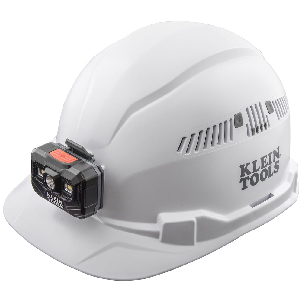 KLEINTOOLS-60113RL / 60113RL Casco de seguridad tipo cachucha blanco con ventilación y luz frontal recargable
