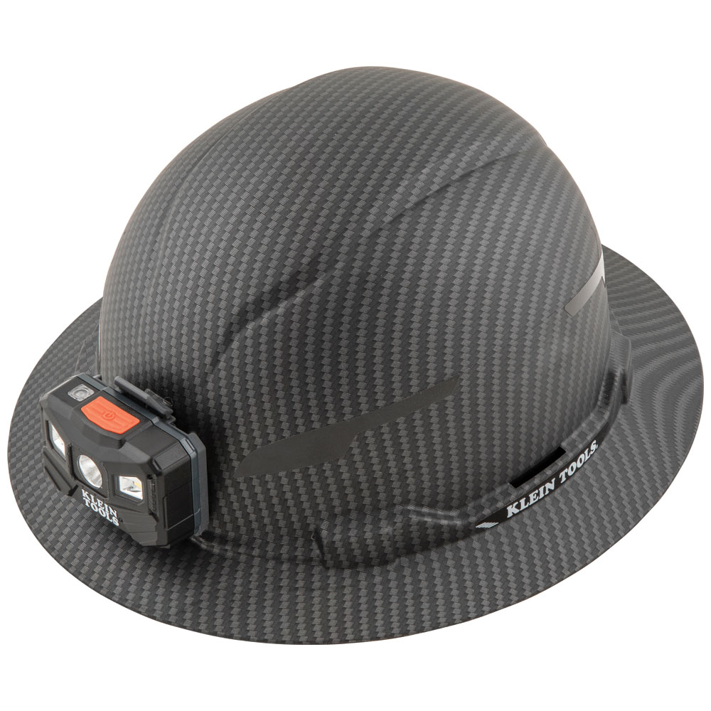 KLEINTOOLS-60346 / 60346 Casco de seguridad tipo cachucha con patrón KARBN™ Clase E de calidad superior con ala completa, luz frontal y sin ventilación