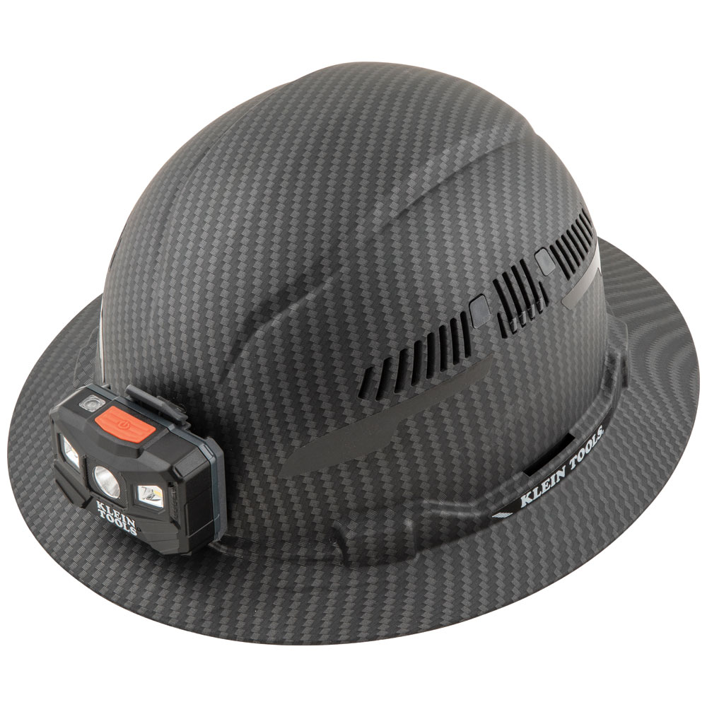KLEINTOOLS-60347 / 60347 Casco de seguridad tipo cachucha con patrón KARBN™ Clase C de calidad superior con ala completa, luz frontal y ventilación
