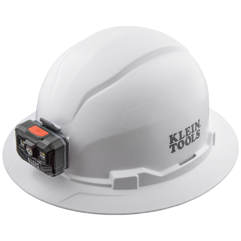 KLEINTOOLS-60406RL / 60406RL Casco de seguridad tipo cachucha blanco estilo ala completa sin ventilación con luz frontal recargable