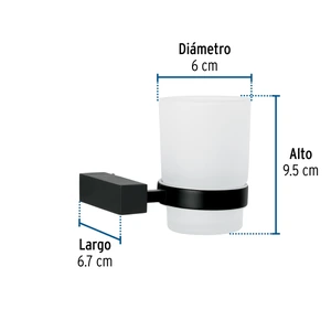 Portavaso cepillero con vaso de vidrio, negro, FOSET KUBO