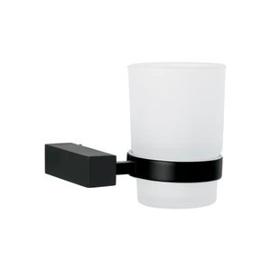 44410 / KUA-71M Portavaso cepillero con vaso de vidrio, negro, FOSET KUBO