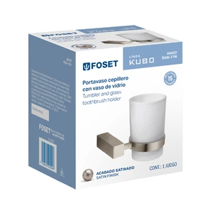 Portavaso cepillero con vaso de vidrio, satín, FOSET KUBO