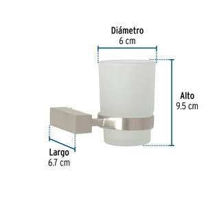 Portavaso cepillero con vaso de vidrio, satín, FOSET KUBO