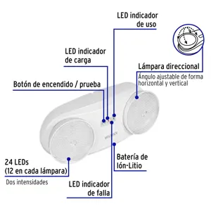 Volteck Lámpara de emergencia de 24 Leds 170 lm dirigible recargable