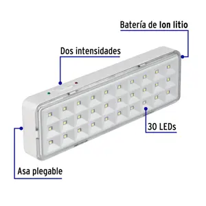 Lámpara de emergencia de 30 Leds, 220 lm recargable, Volteck