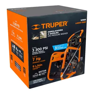 12909 / LAGAS-3300 Hidrolavadora con motor a gasolina, 3,300 PSI, Truper