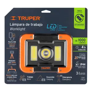 14631 / LAT-1300 Lámpara LED 1000 lm de trabajo, recargable, TRUPER