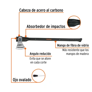 Truper Hacha labor entera 2-1/2 lb, mango de fibra de vidrio 36