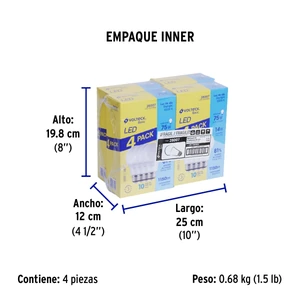 Volteck Pack de 4 lámparas LED A19 14 W (equiv. 75 W), luz de día