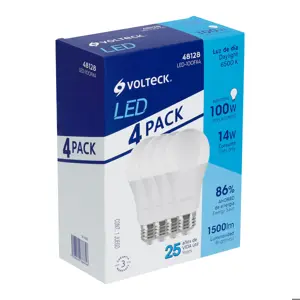 48128 / LED-100FX4 Volteck Pack de 4 lámparas LED A19 14 W (equiv. 100 W), luz de día