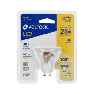 Volteck Lámpara trans. de LED 3 W MR16 base GU10 luz cálida, blíster