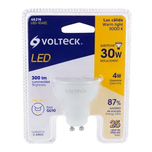 Volteck Lámpara de LED 4 W tipo MR 16 base GU10 luz cálida, blíster