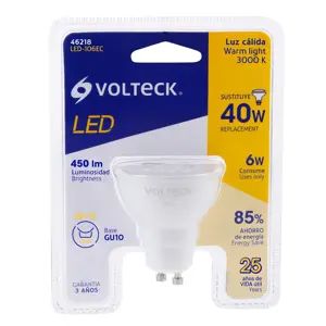 Volteck Lámpara de LED 6 W tipo MR 16 base GU10 luz cálida, blíster