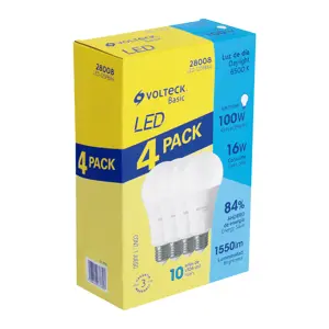 28008 / LED-125FBX4 Volteck Pack de 4 lámparas LED A19 16 W (equiv. 100 W), luz de día