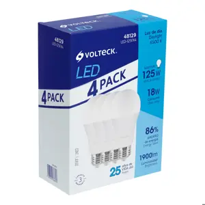 48129 / LED-125FX4 Volteck Pack de 4 lámparas LED A19 18 W (equiv. 125 W), luz de día
