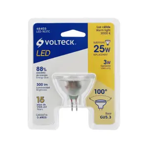 Volteck Lámpara trans. de LED 3W MR16 base GU5.3 luz cálida, blíster