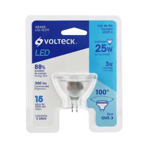 Volteck Lámpara trans. de LED 3W MR16 base GU5.3 luz de día, blíster